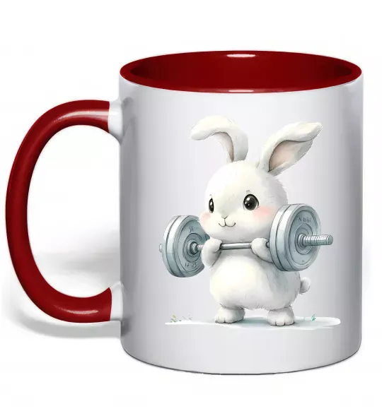 Чашка з кольоровою ручкою Зайчик з штангою Червоний фото