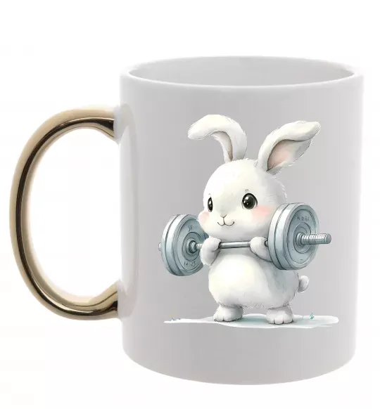 Чашка з кольоровою ручкою Зайчик з штангою Золото фото