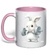 Чашка з кольоровою ручкою Зайчик з штангою Ніжно рожевий фото