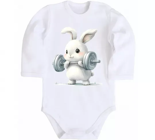 Дитячий бодік Зайчик з штангою Білий фото