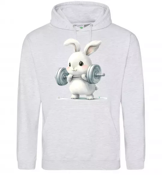 Чоловіча толстовка (худі) Зайчик з штангою Сірий меланж фото