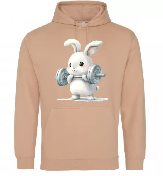Чоловіча толстовка (худі) Зайчик з штангою Пісочний фото