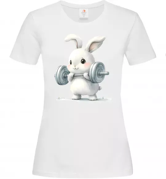 Жіноча футболка Зайчик з штангою Білий фото