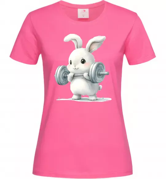 Жіноча футболка Зайчик з штангою Яскраво-рожевий фото