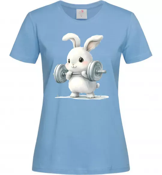 Жіноча футболка Зайчик з штангою Блакитний фото