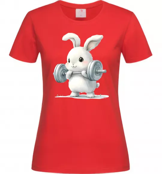 Жіноча футболка Зайчик з штангою Червоний фото