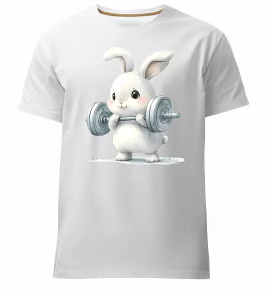 Чоловіча преміум футболка Зайчик з штангою Білий фото