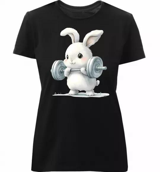Жіноча преміум футболка Зайчик з штангою Чорний фото
