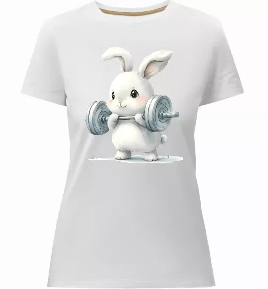 Жіноча преміум футболка Зайчик з штангою Білий фото