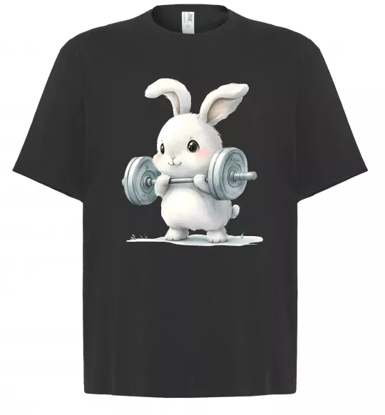 Футболка Оверсайз Зайчик з штангою Черный фото