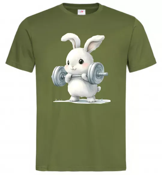 Чоловіча футболка Зайчик з штангою Оливковий фото