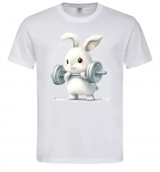 Чоловіча футболка Зайчик з штангою Білий фото