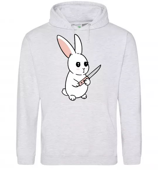 Мужская толстовка (худи) Зайчик з ножем Серый меланж фото