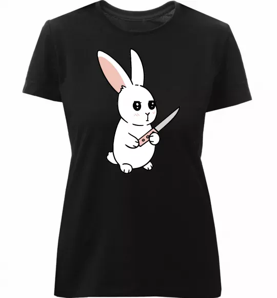 Женская премиум футболка Зайчик з ножем Черный фото