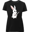 Женская премиум футболка Зайчик з ножем Черный фото