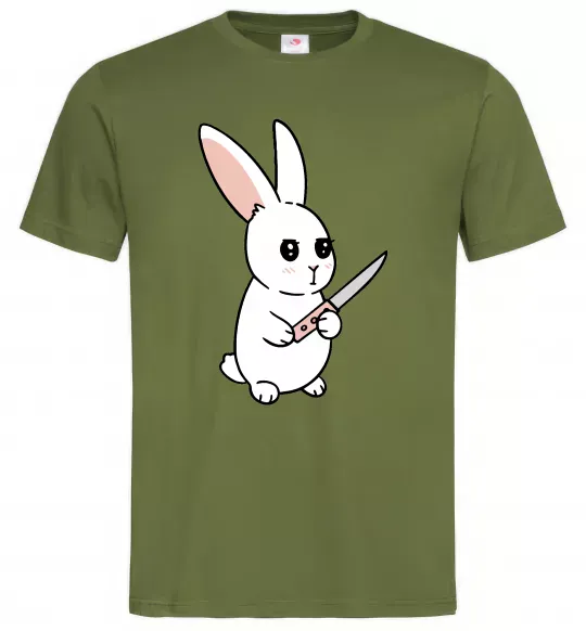 Мужская футболка Зайчик з ножем Оливковый фото