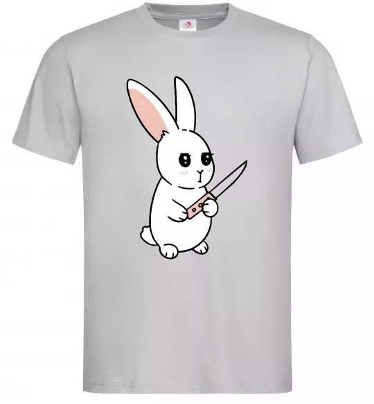 Мужская футболка Зайчик з ножем Серый фото