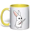 Чашка з кольоровою ручкою Зайчик з ножем Сонячно жовтий фото