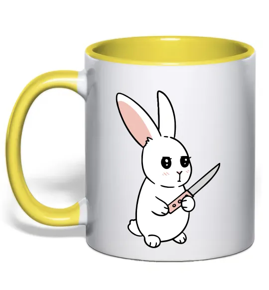 Чашка з кольоровою ручкою Зайчик з ножем Лимонний фото