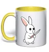 Чашка з кольоровою ручкою Зайчик з ножем Лимонний фото