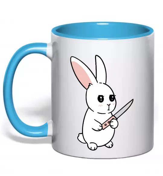 Чашка з кольоровою ручкою Зайчик з ножем Блакитний фото