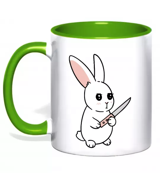 Чашка з кольоровою ручкою Зайчик з ножем Зелений фото