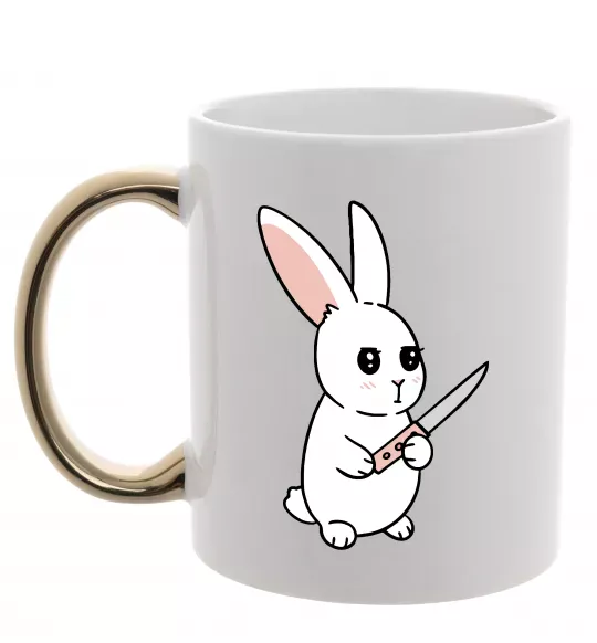 Чашка з кольоровою ручкою Зайчик з ножем Золото фото