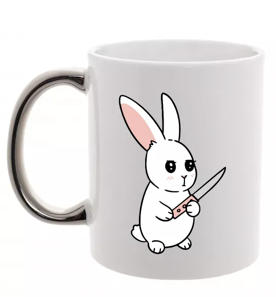 Чашка з кольоровою ручкою Зайчик з ножем Срібло фото