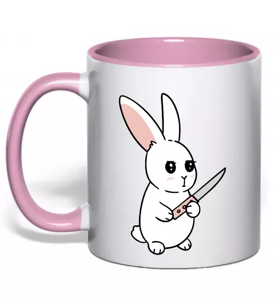 Чашка з кольоровою ручкою Зайчик з ножем Ніжно рожевий фото