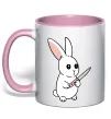 Чашка з кольоровою ручкою Зайчик з ножем Ніжно рожевий фото