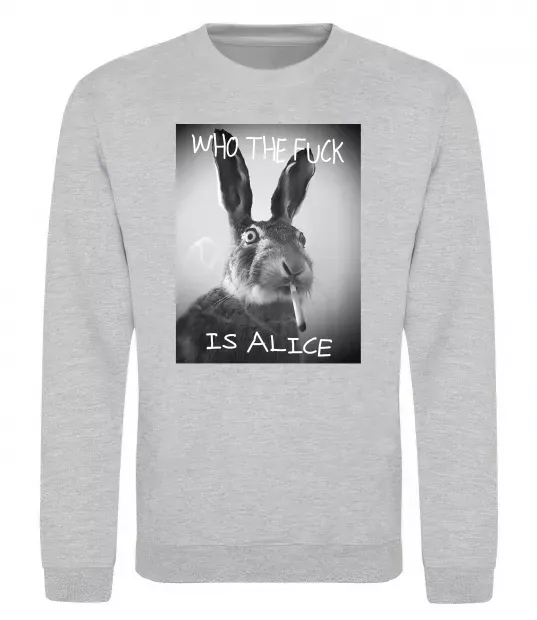Свитшот Who is Alice? Серый меланж фото