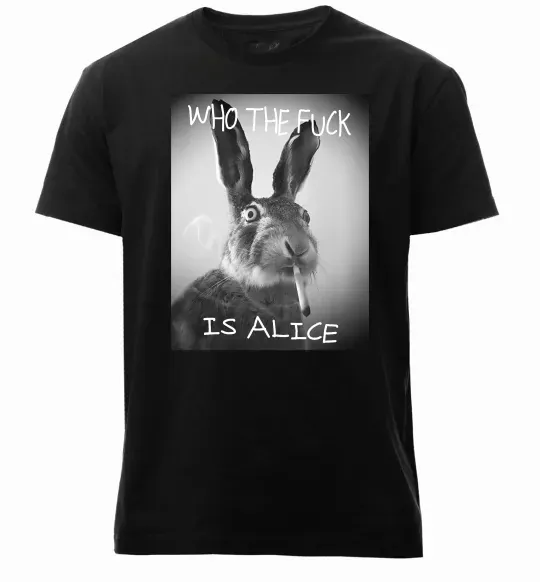 Чоловіча преміум футболка Who is Alice? Чорний фото