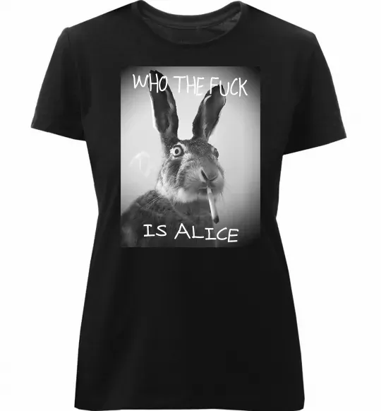 Жіноча преміум футболка Who is Alice? Чорний фото
