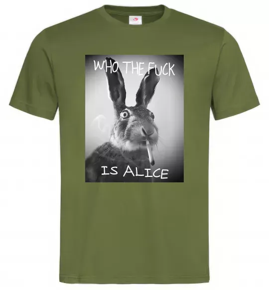 Мужская футболка Who is Alice? Оливковый фото