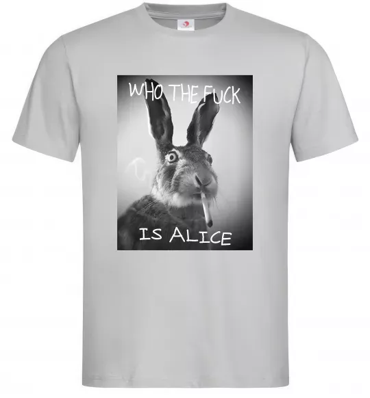 Мужская футболка Who is Alice? Серый фото