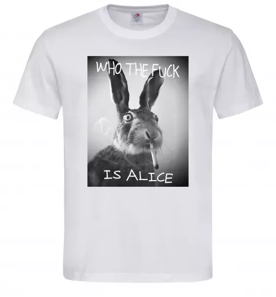 Мужская футболка Who is Alice? Белый фото