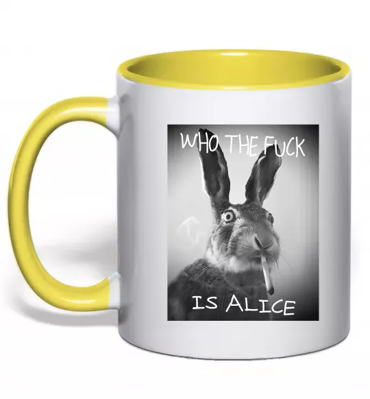 Чашка с цветной ручкой Who is Alice? Солнечно желтый фото