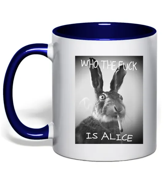 Чашка с цветной ручкой Who is Alice? Глубокий темно-синий фото