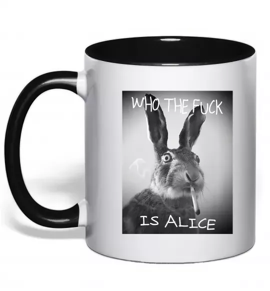 Чашка с цветной ручкой Who is Alice? Черный фото