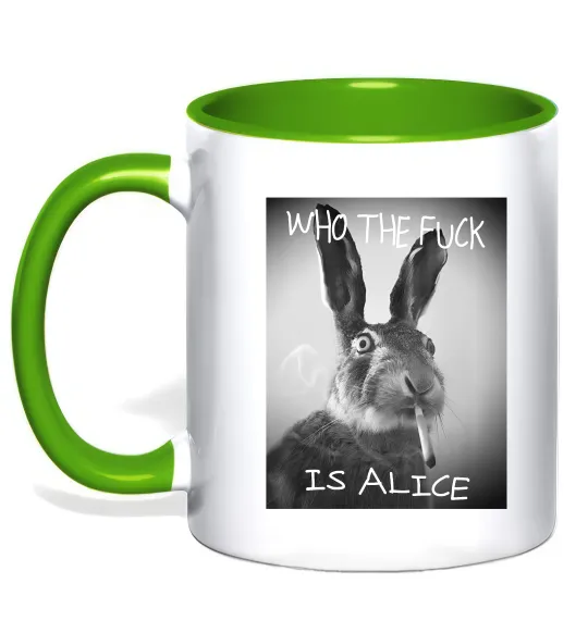 Чашка с цветной ручкой Who is Alice? Лаймовый фото