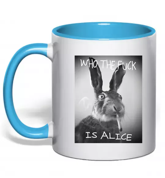 Чашка с цветной ручкой Who is Alice? Голубой фото