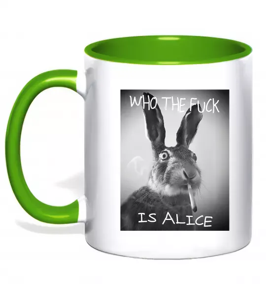 Чашка с цветной ручкой Who is Alice? Зеленый фото