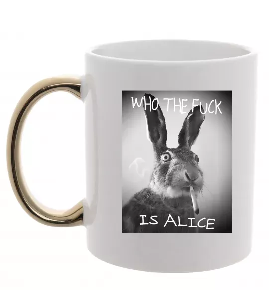 Чашка с цветной ручкой Who is Alice? Золото фото