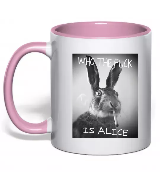 Чашка с цветной ручкой Who is Alice? Нежно розовый фото