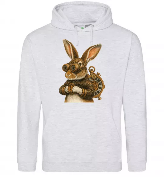 Мужская толстовка (худи) Steampunk rabbit Серый меланж фото
