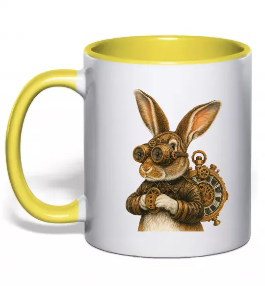Чашка с цветной ручкой Steampunk rabbit Солнечно желтый фото