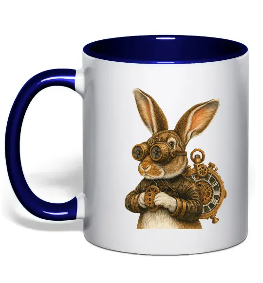 Чашка с цветной ручкой Steampunk rabbit Глубокий темно-синий фото