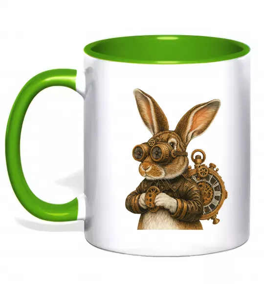 Чашка с цветной ручкой Steampunk rabbit Зеленый фото