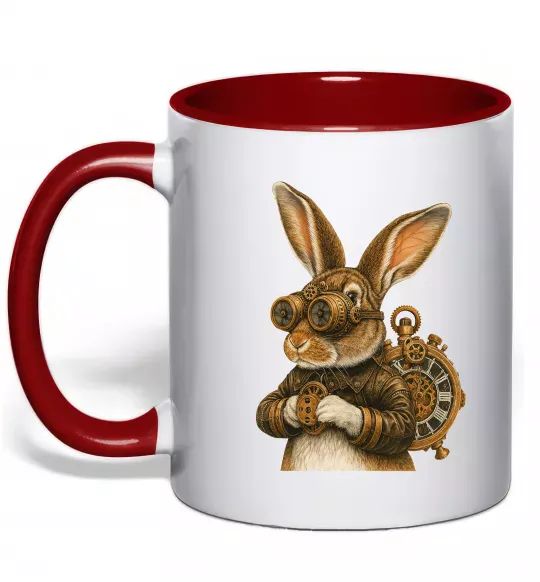 Чашка с цветной ручкой Steampunk rabbit Красный фото