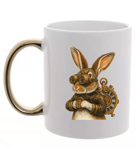 Чашка с цветной ручкой Steampunk rabbit Золото фото